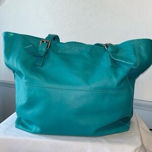 Garnet Hill Italian leather tote Blue